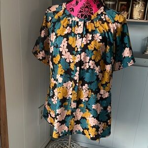 CAbi Ruffled Blouse Blue Pink